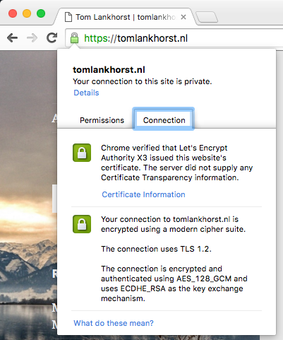 View of the Chrome Certificate info pane for tomlankhorst.nl